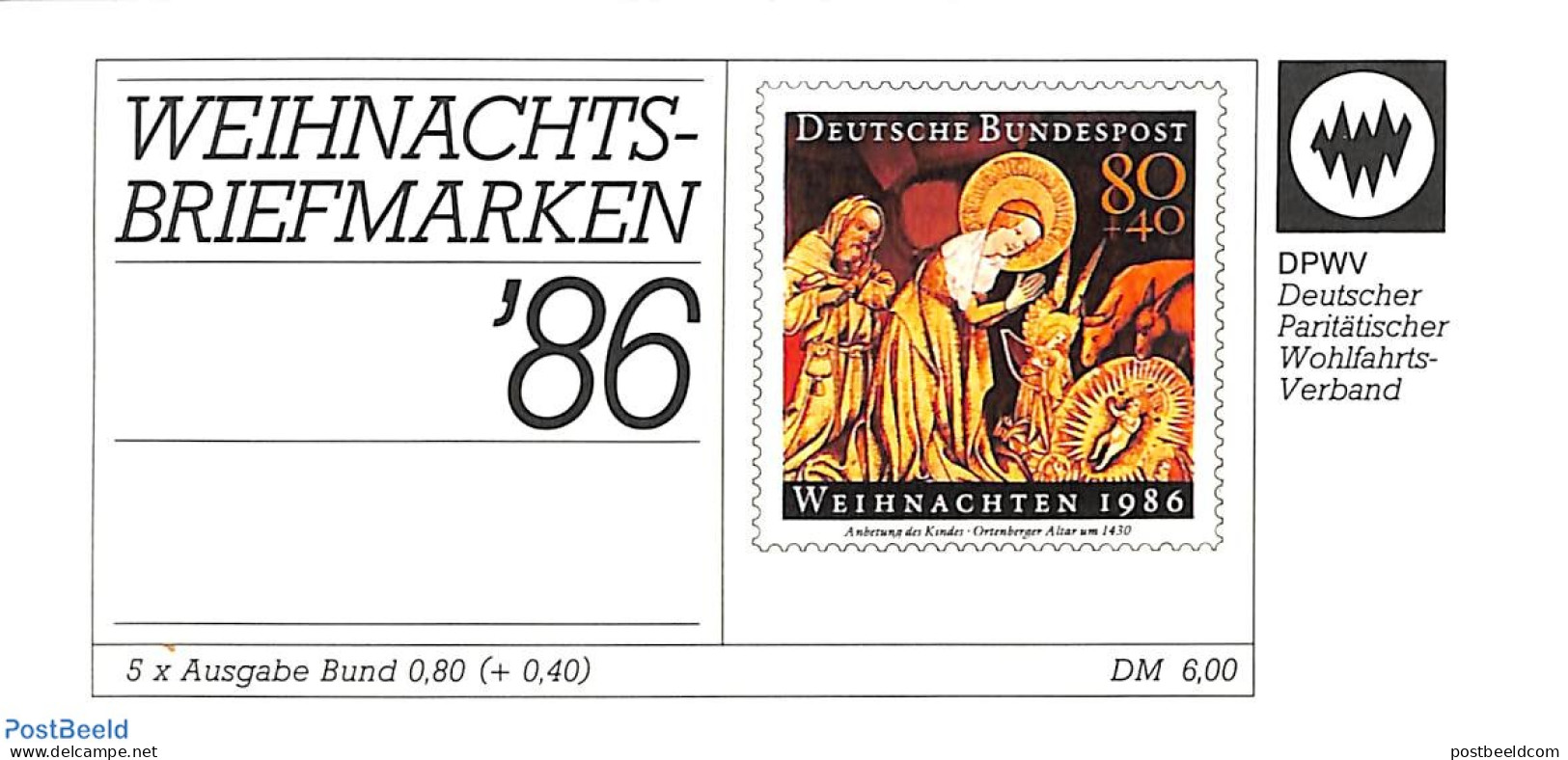 Germany, Federal Republic 1986 Christmas Booklet, Mint NH, Religion - Christmas - Stamp Booklets - Ungebraucht