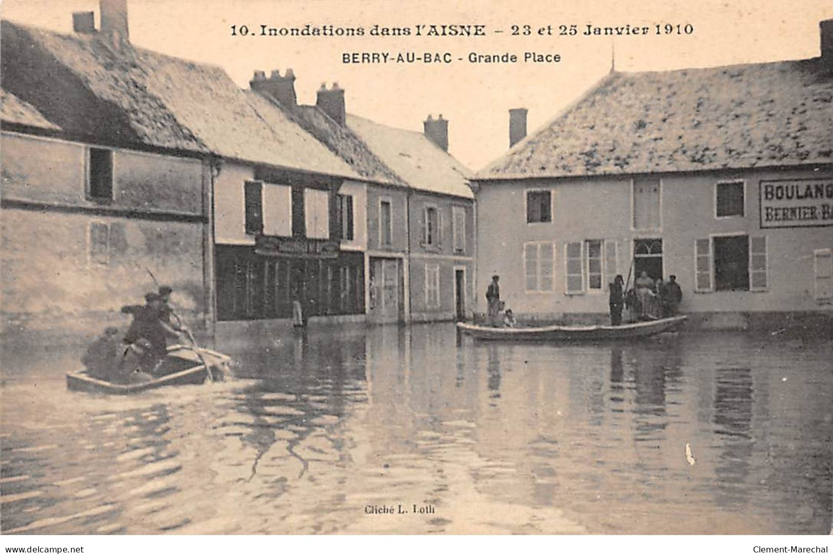 Inondations Dans L'Aisne - 23 Et 25 Janvier 1910 - BERRY AU BAC - Grande Place - Très Bon état - Andere & Zonder Classificatie