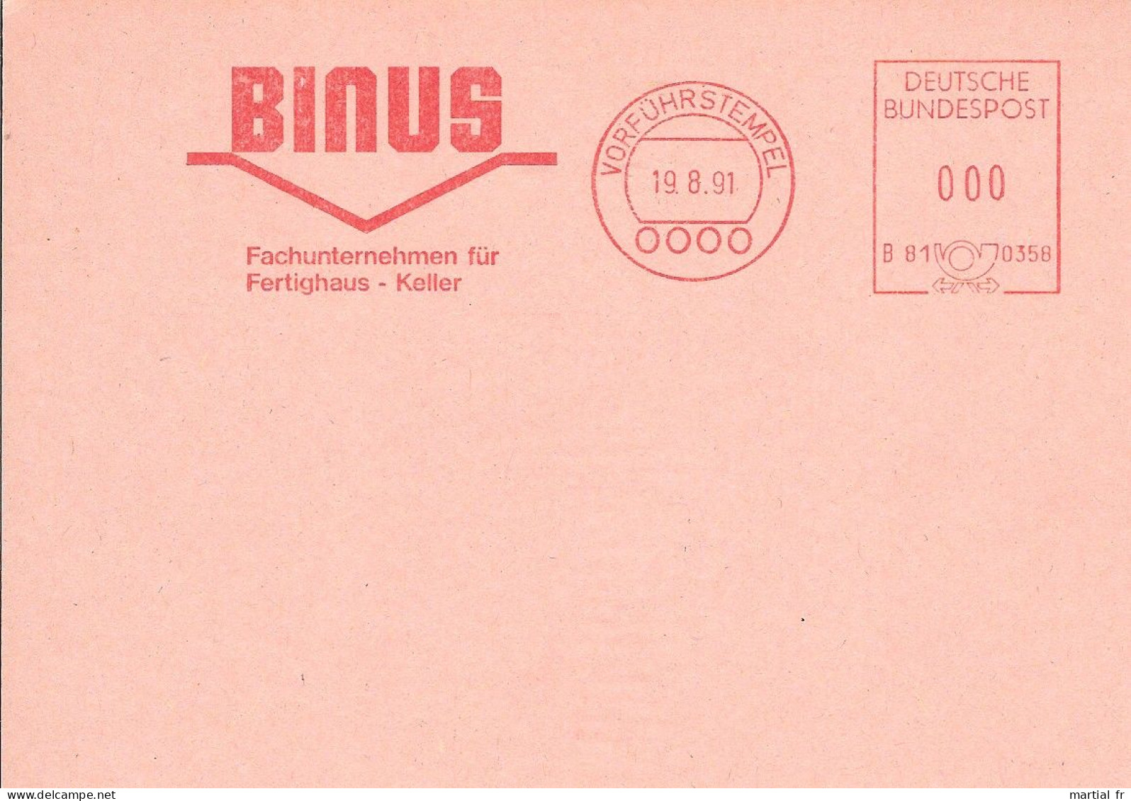 EMA Specimen ALLEMAGNE DEUTSCHLAND BUND GERMANY VORFUHRSTEMPEL BATIMENT BTP MAISON CLEF EN MAIN FERTIGHAUS CAVE KELLER - Sonstige & Ohne Zuordnung