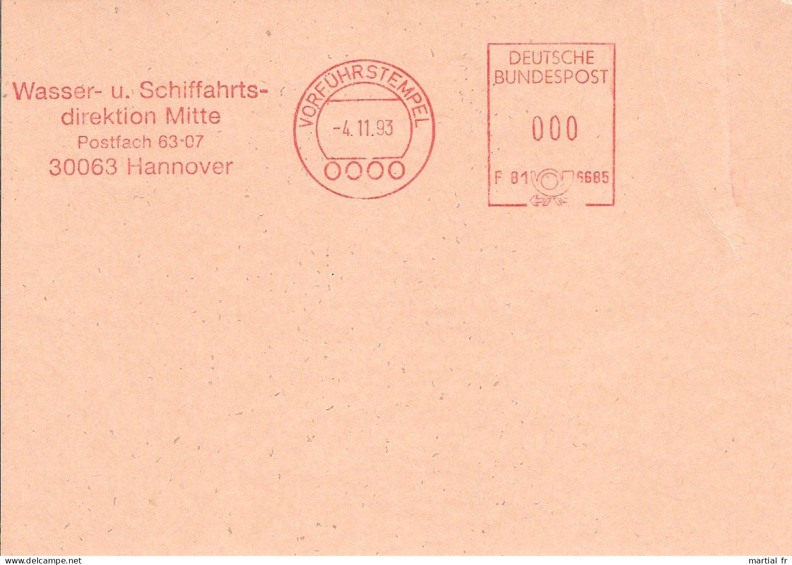 EMA Specimen ALLEMAGNE DEUTSCHLAND BUND GERMANY VORFUHRSTEMPEL TRANSPORT MARITIME SCHIFFAHRT WASSER WATER EAU HANNOVER - Bateaux