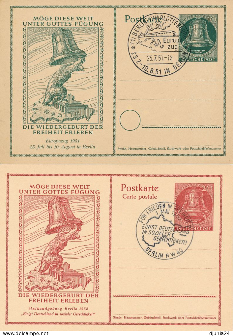 BF0794 / BERLIN - GLOCKE - 1951/1952 , 5 Amtliche Ganzsachen - Postkarten - Gebraucht