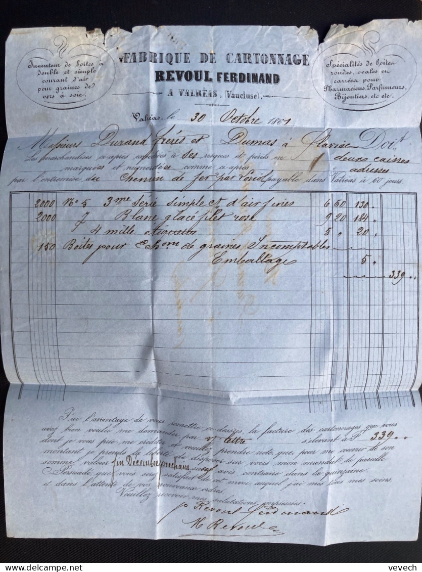 LETTRE (PLI) TP EMPIRE 20c ND OBL. PC 4092 + 31 OCT 61 VALREAS (86) REVOUL FERDINAND CARTONNAGE + Perlée FLAVIAC (6) - 1849-1876: Periodo Classico