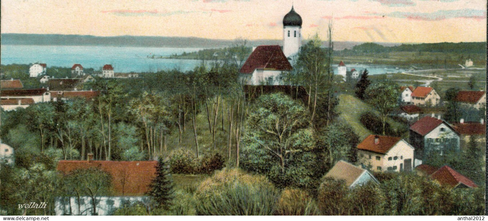 Superrar Litho Herrsching Ammersee Wohnhäuser 20.11.1910 Kirche - Herrsching