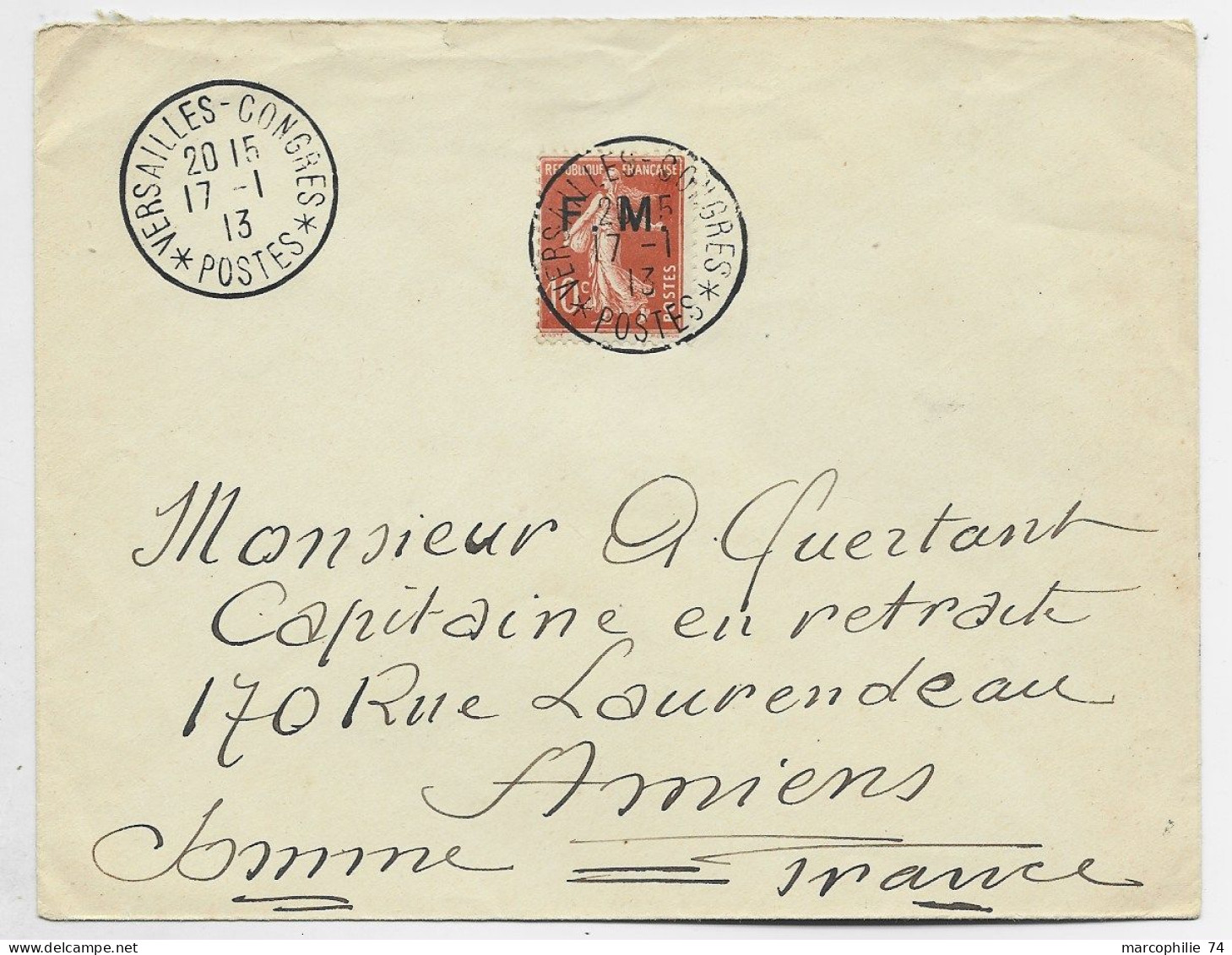 SEMEUSE 10C FM LETTRE VERSAILLES CONGRES 17.1.1913 POSTES - 1877-1920: Semi Modern Period