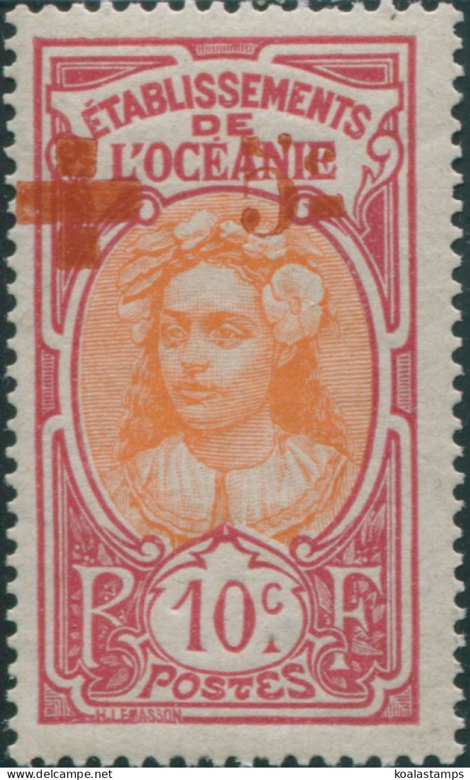 French Oceania 1913 SG40 10c+5c (top) Orange And Red Tahitian Woman MH - Andere & Zonder Classificatie