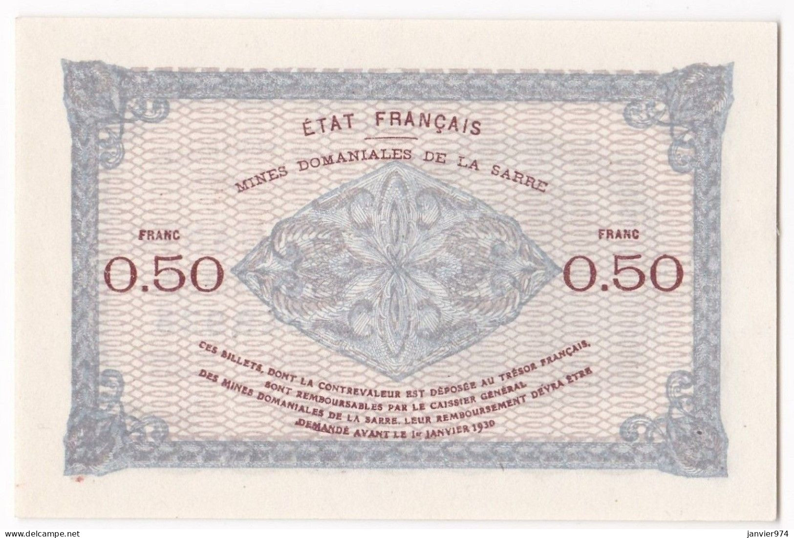 50 Centimes Mines Domaniales De La Sarre, Série B N° 349938 , Pas Circulé, Avec Son Craquant D’origine - 1947 Sarre