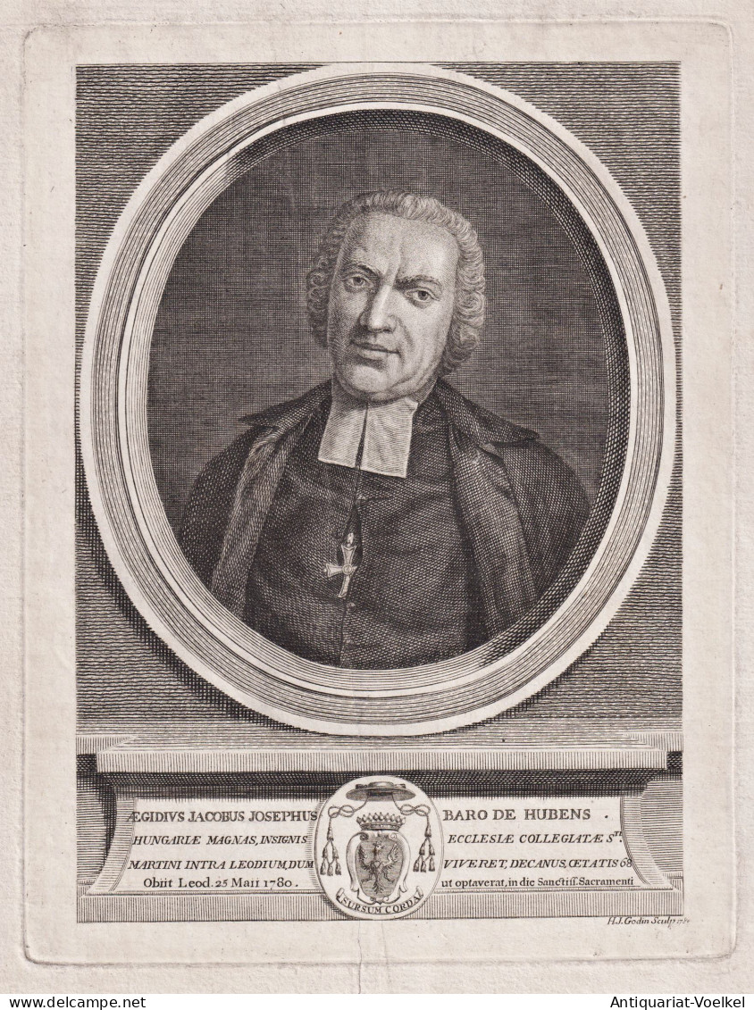 Aegidius Jacobus Josephus Baro De Hubens - Gilles Jacques Joseph De Hubens (-1780) Liege Dekan Portrait - Estampas & Grabados