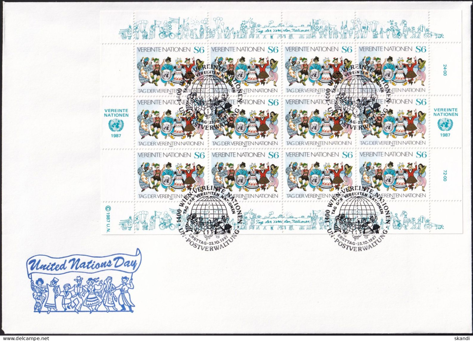 UNO WIEN 1987 Mi-Nr. 75/76 FDC Kleinbogen - FDC