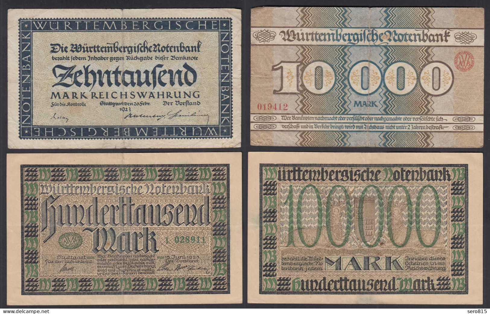 Württemberg Länderbanknoten 2 Stück 10 + 100 Tausend Mark 1923   (26130 - Sonstige & Ohne Zuordnung