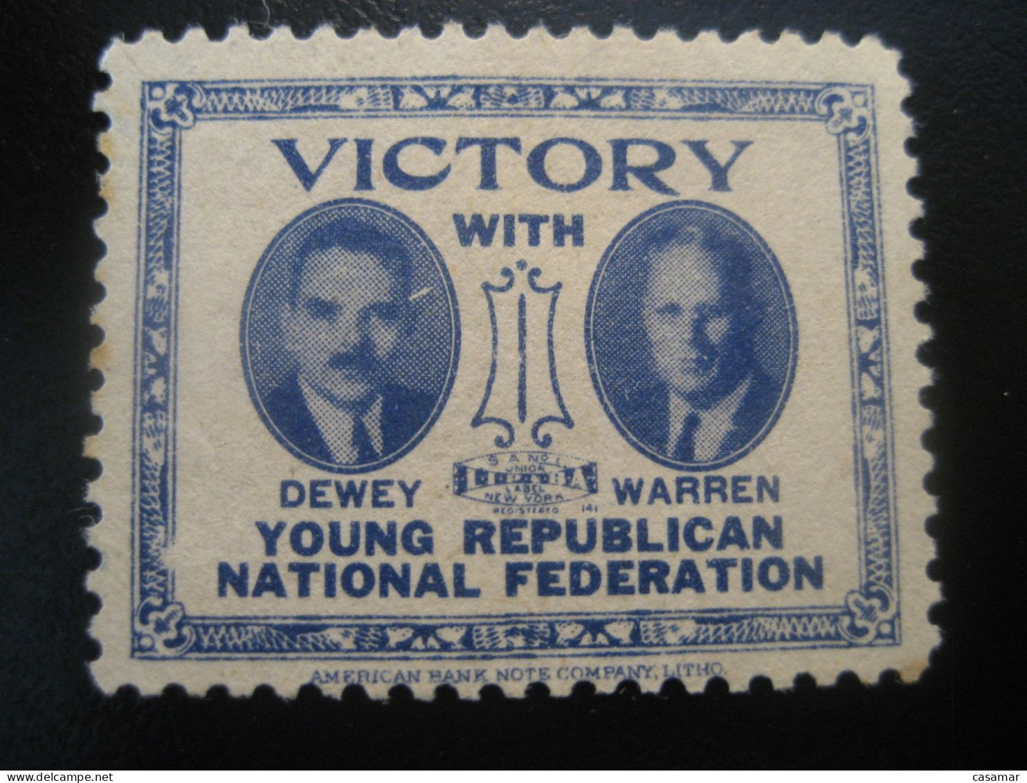 DEWEY + WARREN Victory Young Republican National Federation Poster Stamp Vignette USA Label - Sonstige & Ohne Zuordnung