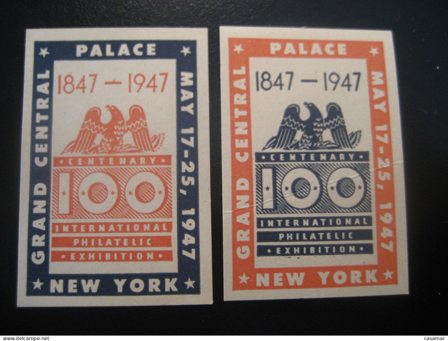 NEW YORK 1847 1947 Grand Central Int. Phil. Exh. 2 (1 Folded) Poster Stamp Vignette USA Label - Other & Unclassified