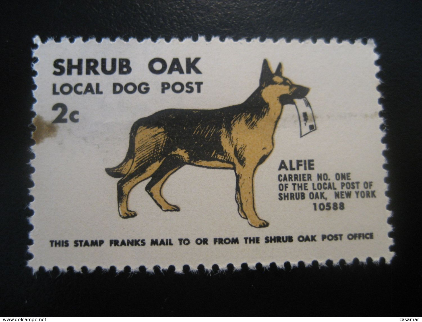 SHRUB OAK New York Alfie Local Dog Post Dogs Poster Stamp Vignette USA Label Slight Faults - Honden