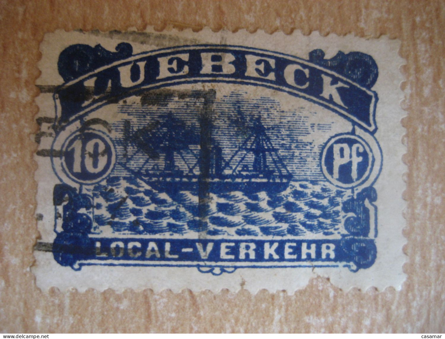 LUBECK 1888 Local-Verkehr Steam Boat 10 Pf Michel A3 Privat Private Local Stamp GERMANY Damaged - Private & Local Mails