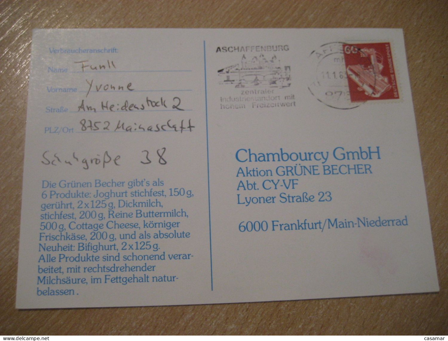 ASCHAFFENBURG 1983 To Frankfurt Industry Bridge Cancel Card GERMANY - Covers & Documents