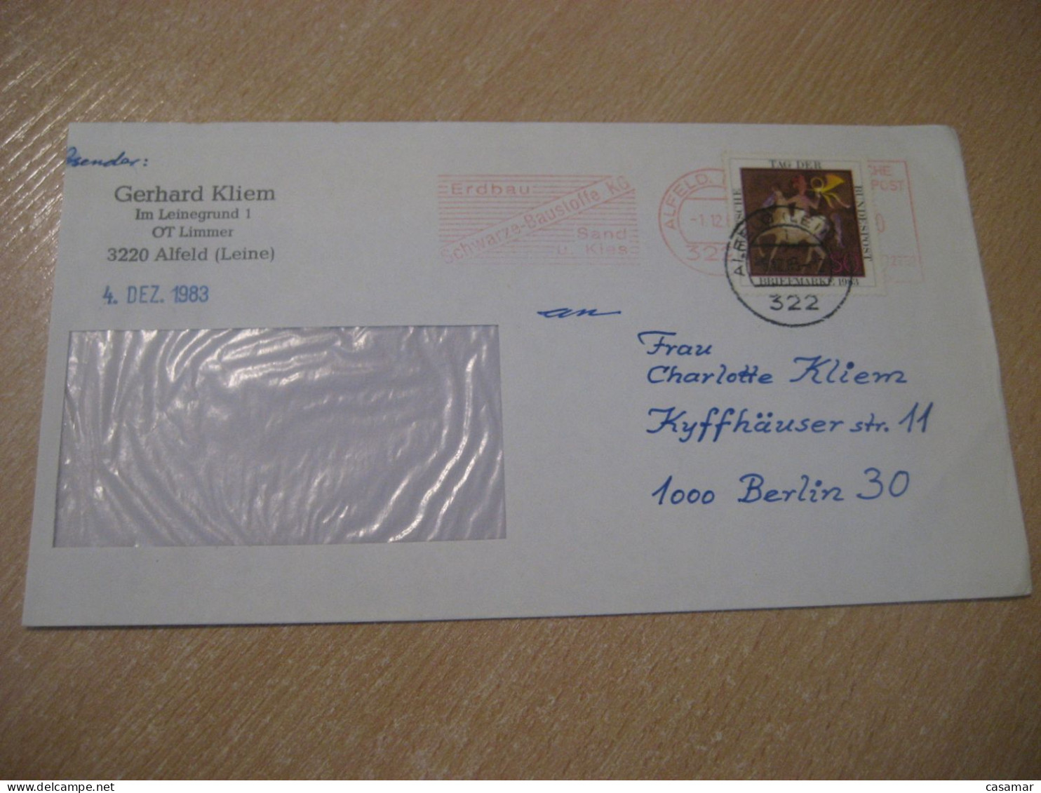 ALFELF 1983 To Berlin Meter Mail Cancel Cover GERMANY - Cartas & Documentos