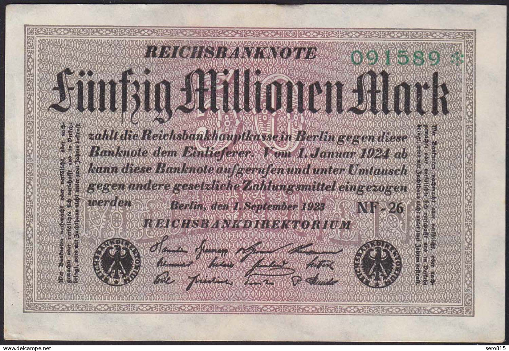 Reichsbanknote - 50 Millionen Mark 1923 Ro 108k XF (2) FZ: NF 6er Stern  (13316 - Autres & Non Classés