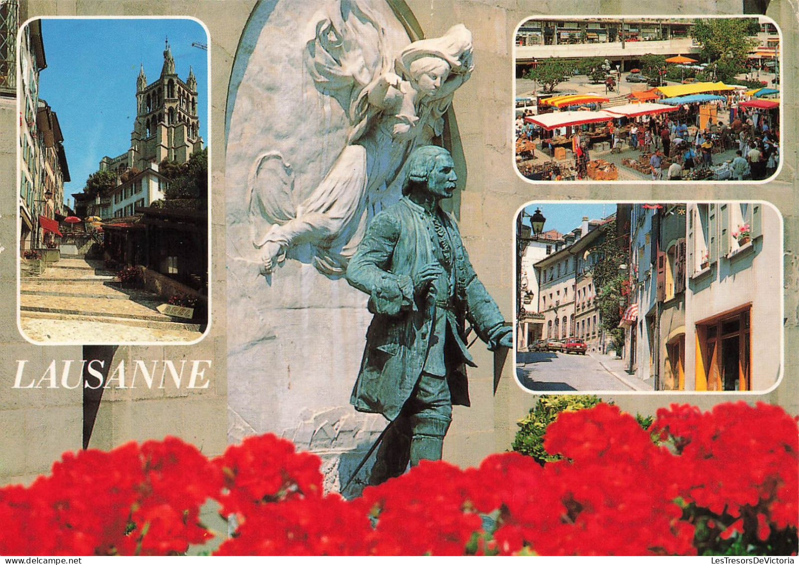 SUISSE - Lausanne - Marché - Statue - Cathédrale - Rue - Carte Postale - Lausanne