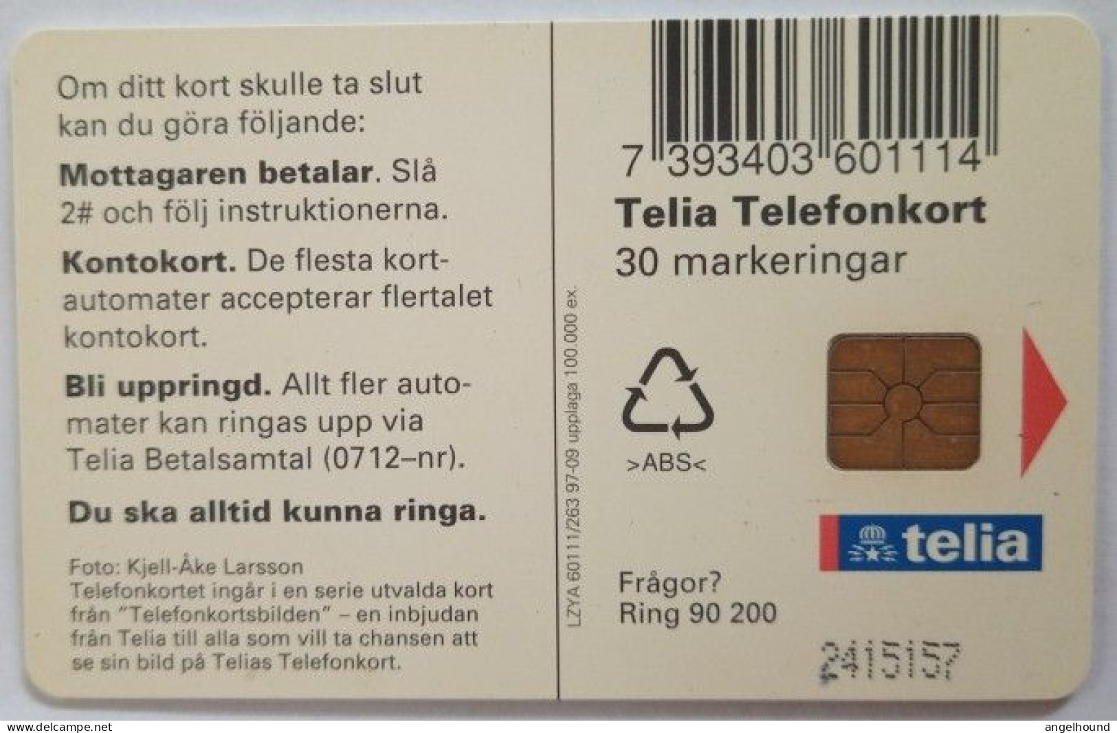 Sweden 30Mk. Chip Card - Bilberries - Roda Vinbar - Suède