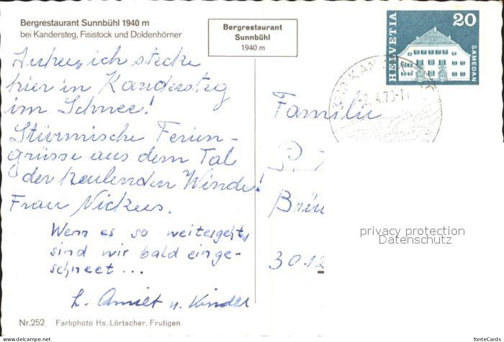 11698566 Kandersteg BE Bergrestaurant Sunnbuehl Mit Fisistock Und Doldenhoerner  - Other & Unclassified
