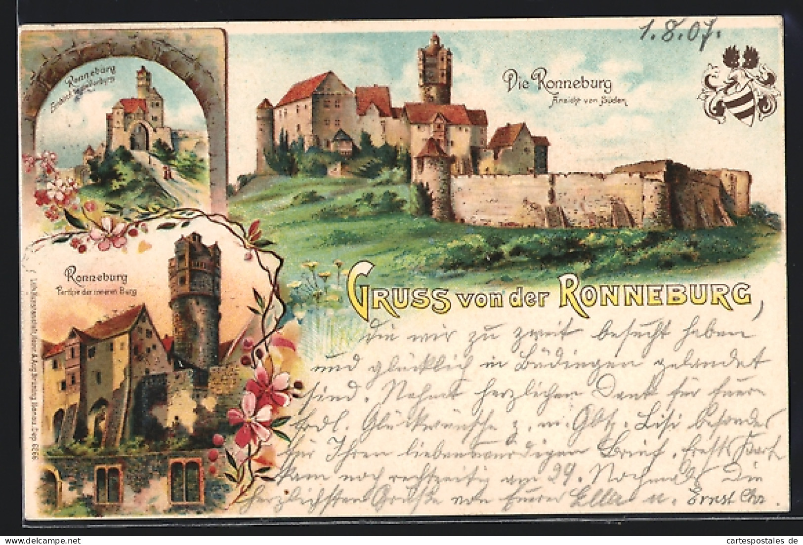 Lithographie Ronneburg, Burg Von Süden, Einblick In Die Vorburg Und Innere Burg  - Autres & Non Classés
