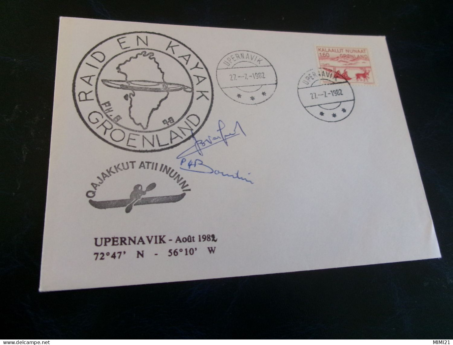 BELLE ENVELOPPE "RAID EN KAYAK UPERNAVIK AOUT 1982"..CACHET UPERNAVIK 27-7-1982 - Lettres & Documents