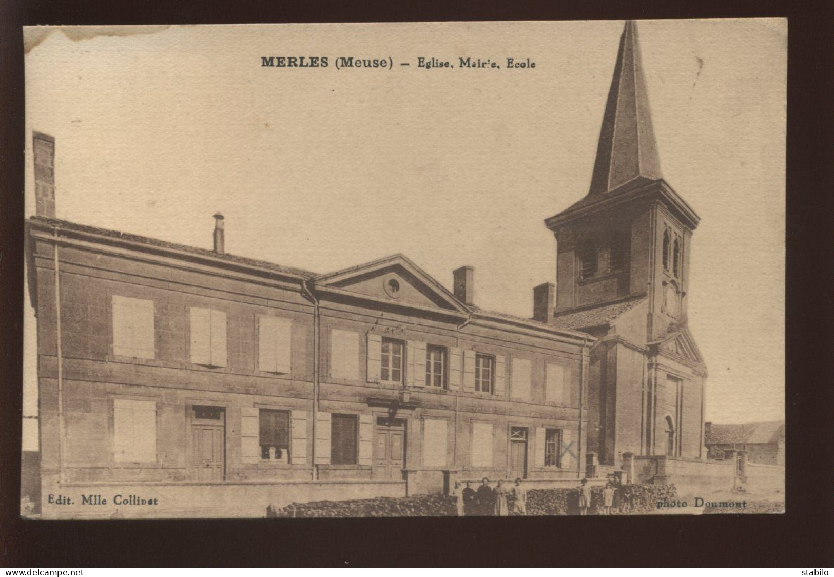 55 - MERLES - EGLISE, MAIRIE, ECOLE - EDITEUR MELLE COLLINET - Autres & Non Classés