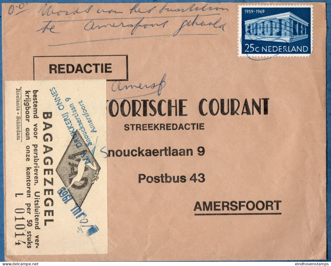 Netherlands 1969 Busbrief Ermelo - Amsersfoort Per VAD Met Bagagezegel Voor Persbrieven - Brieven En Documenten