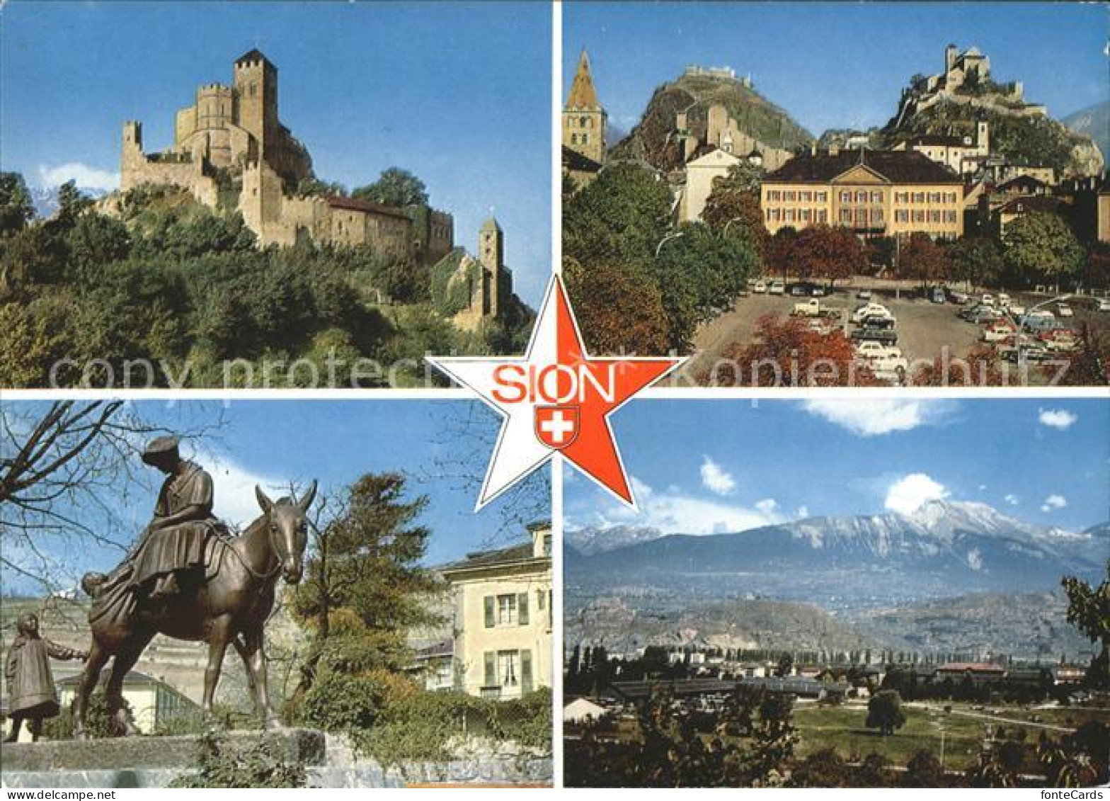 11694986 Sion VS Schloss Reiterstatue Panorama Sion - Sonstige & Ohne Zuordnung