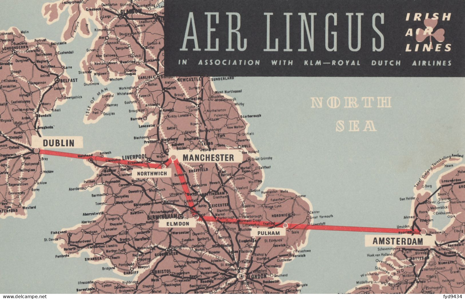 CPA - Carte De La Compagnie AER Lingus - Irish Air Lines - Dublin Manchester Amsterdam - Autres & Non Classés