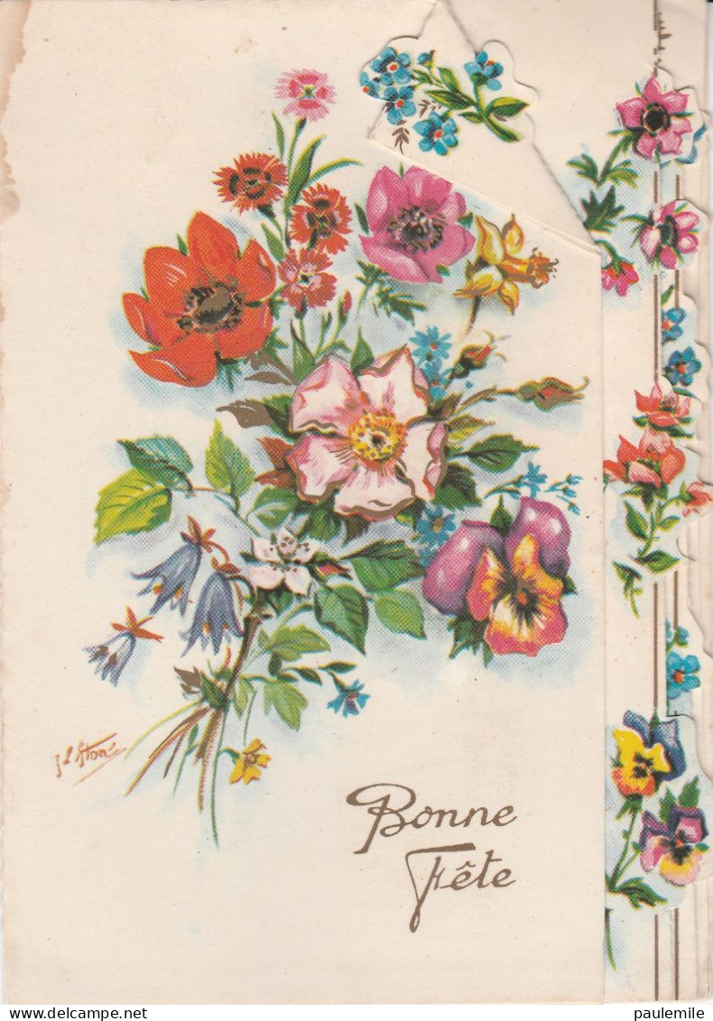 CARTE A SYSTEME    BOUQUET DE FLEURS BONNE FETE  SIGNEE  PARFUMEE - A Systèmes