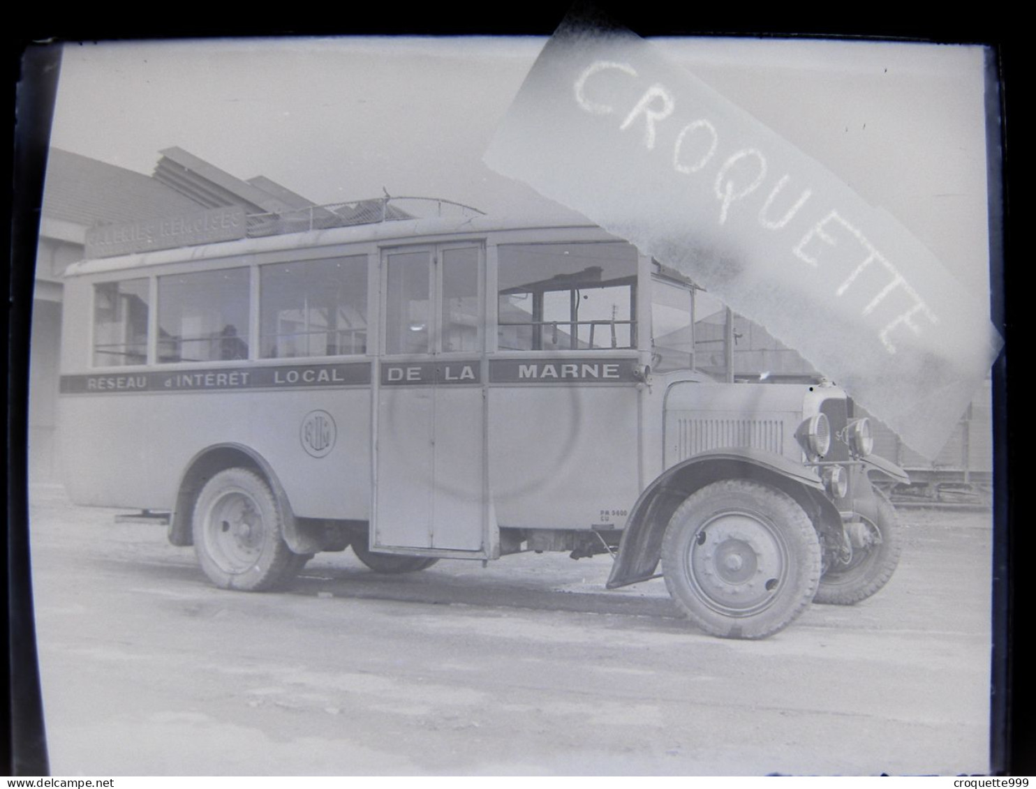 Annees 30 Photographie Plaque Verre NEGATIF Bus RILM Reseau Interet Local Marne 9 X 12 Cm - Plaques De Verre