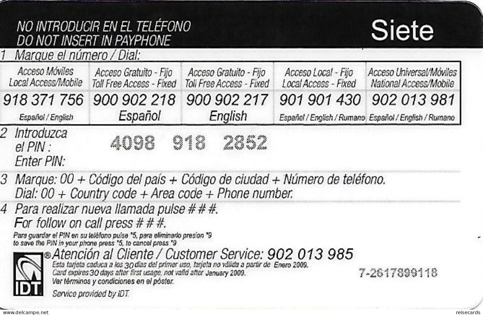 Spain: Prepaid IDT - Siete 01.09 - Autres & Non Classés