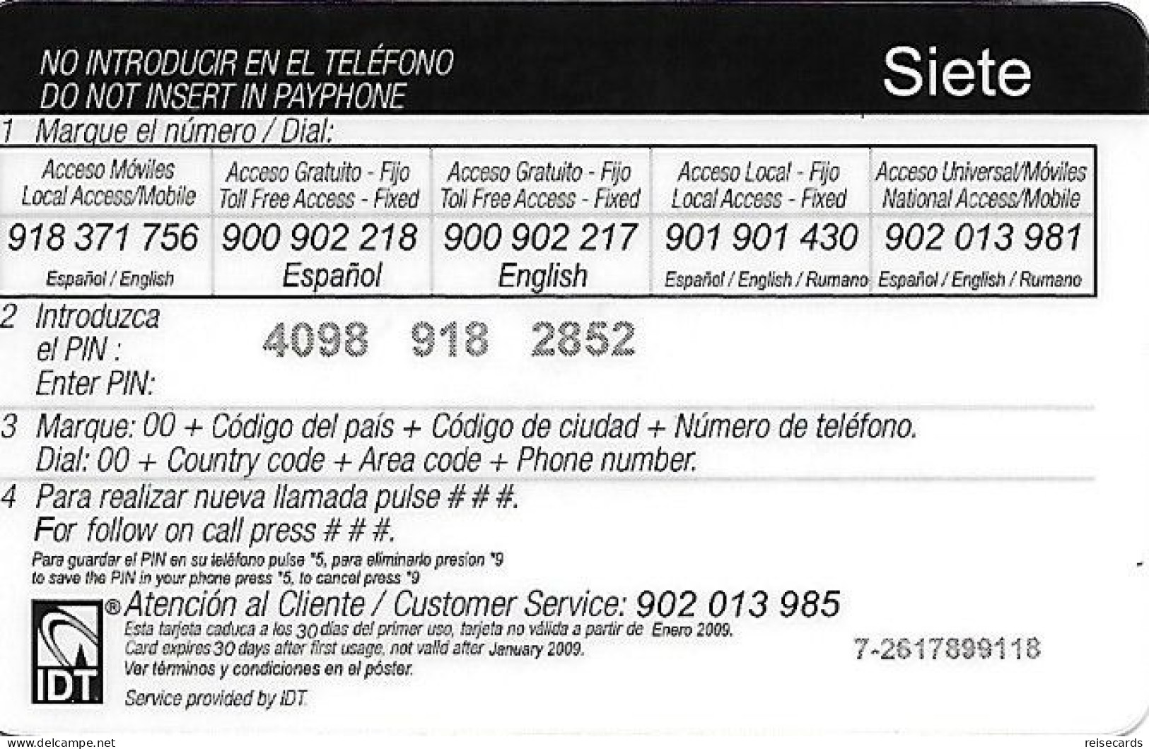 Spain: Prepaid IDT - Siete 01.09 - Altri & Non Classificati