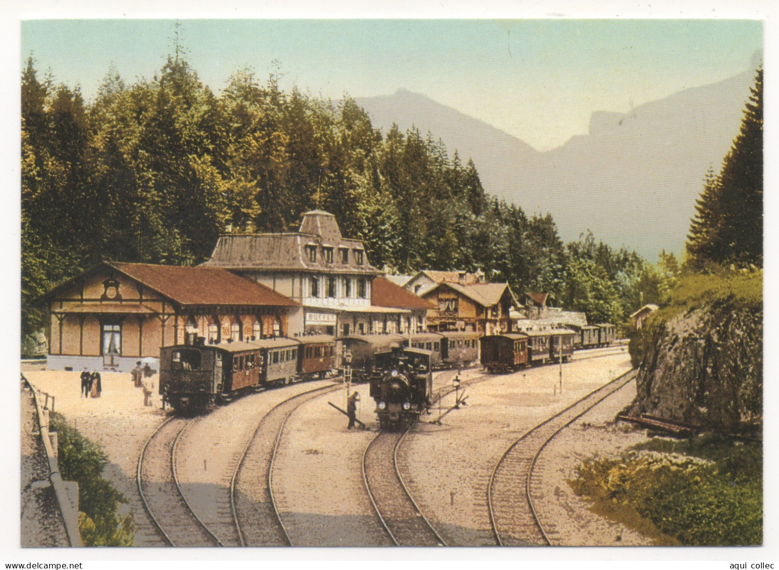 GROS TRAFIC À BRUNIG-HASLIBREG VERS 1900 - REPRODUCTION D'UNE CARTE ANCIENNE - Trains