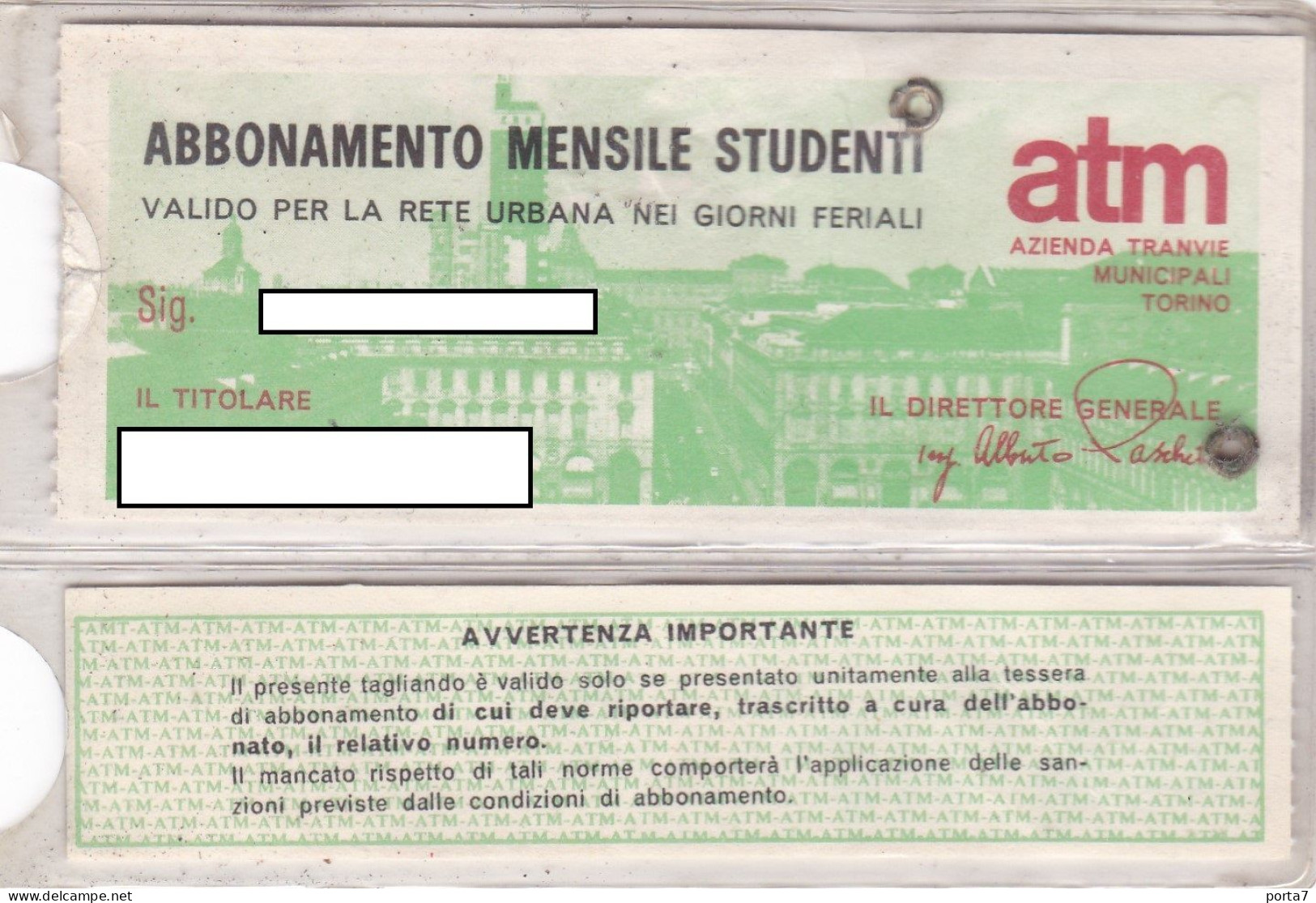 BIGLIETTO  ABBONAMENTO ATM TORINO - STUDENTI - LINEE 77 - 78 ANNO 1978 - Europa