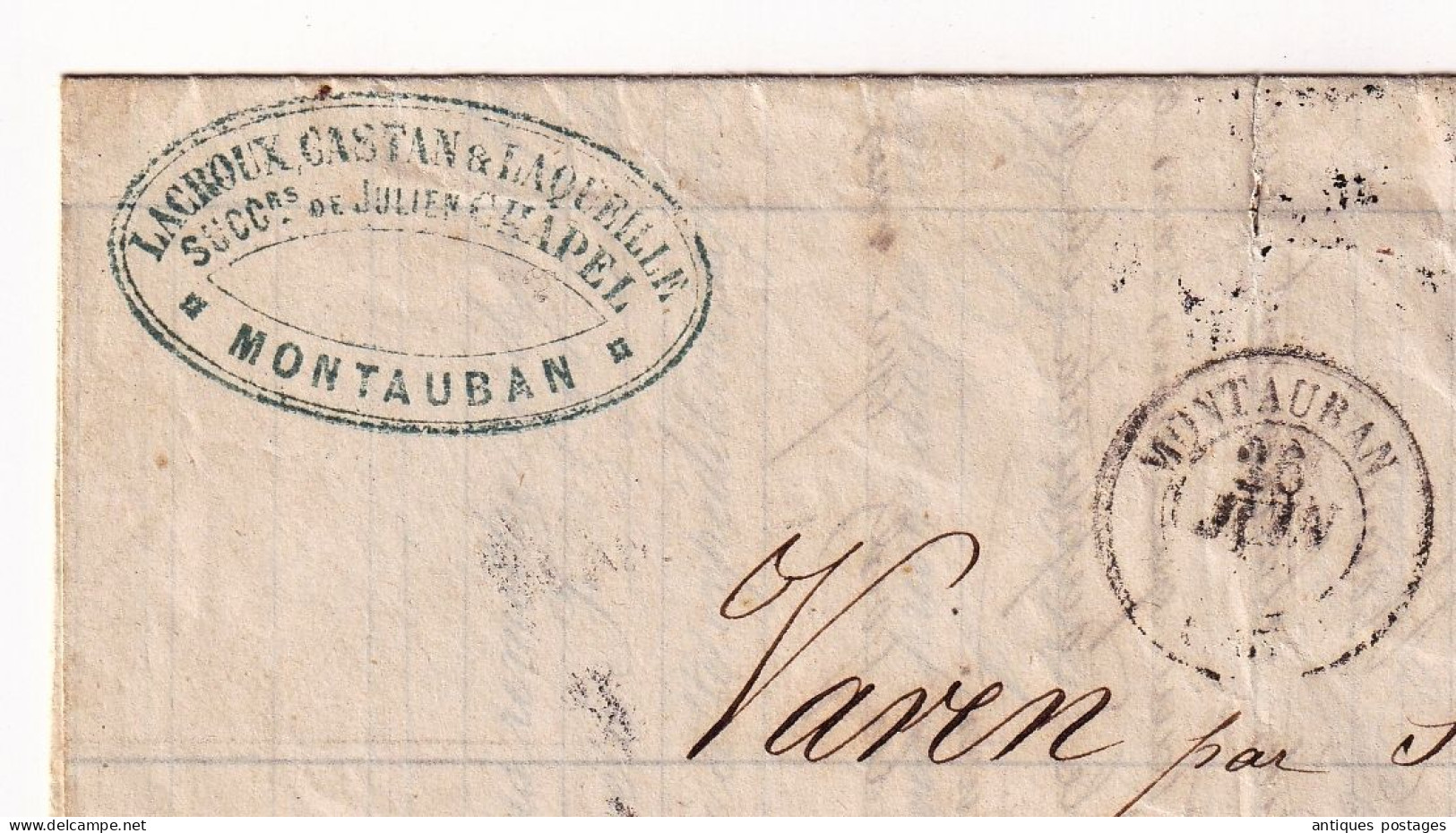 Lettre 1861 Montauban Lacroux Castan & Laqueille Julien Chapel Petits Chiffres 2063 Varen Saint-Antonin-Noble-Val - 1853-1860 Napoléon III