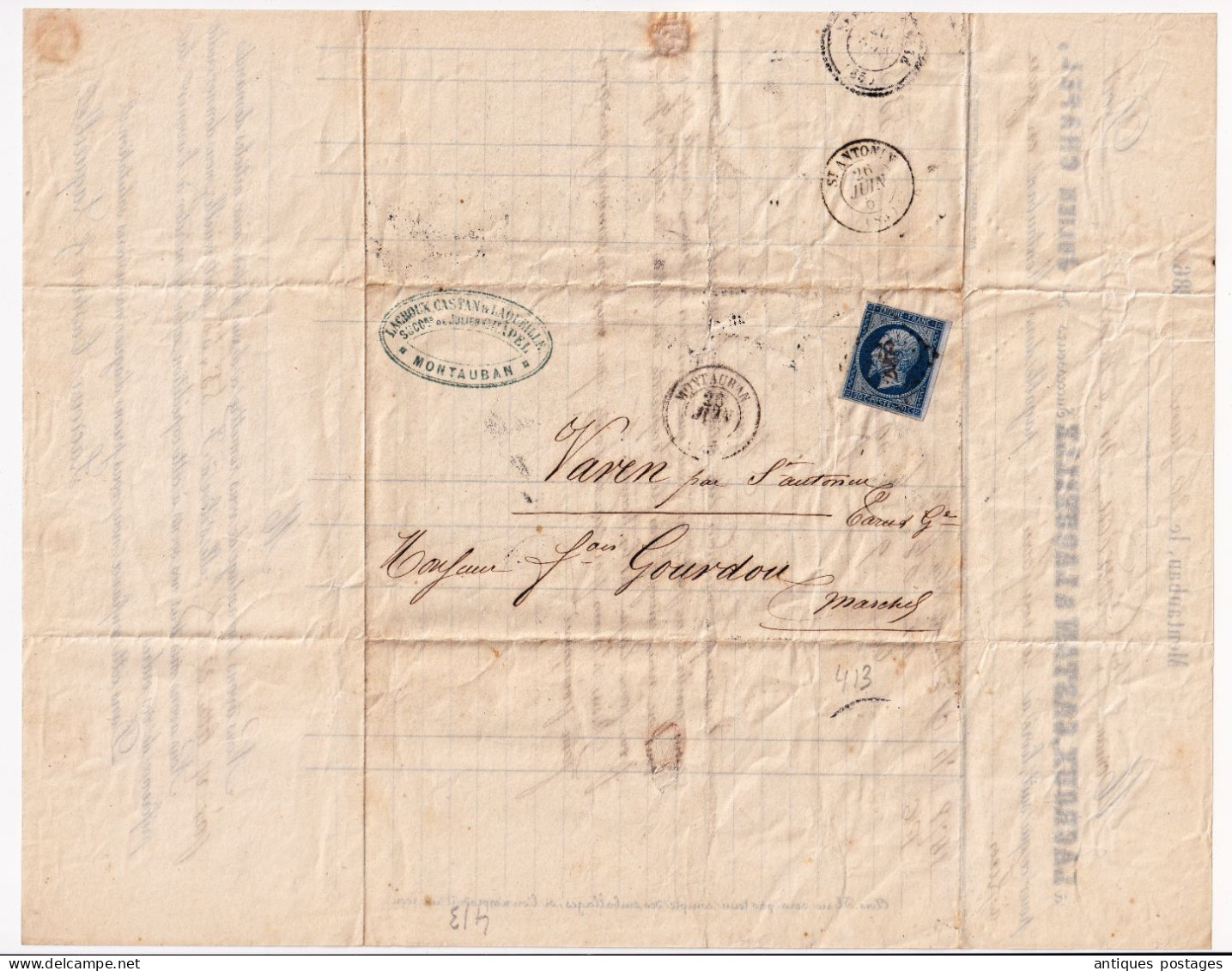 Lettre 1861 Montauban Lacroux Castan & Laqueille Julien Chapel Petits Chiffres 2063 Varen Saint-Antonin-Noble-Val