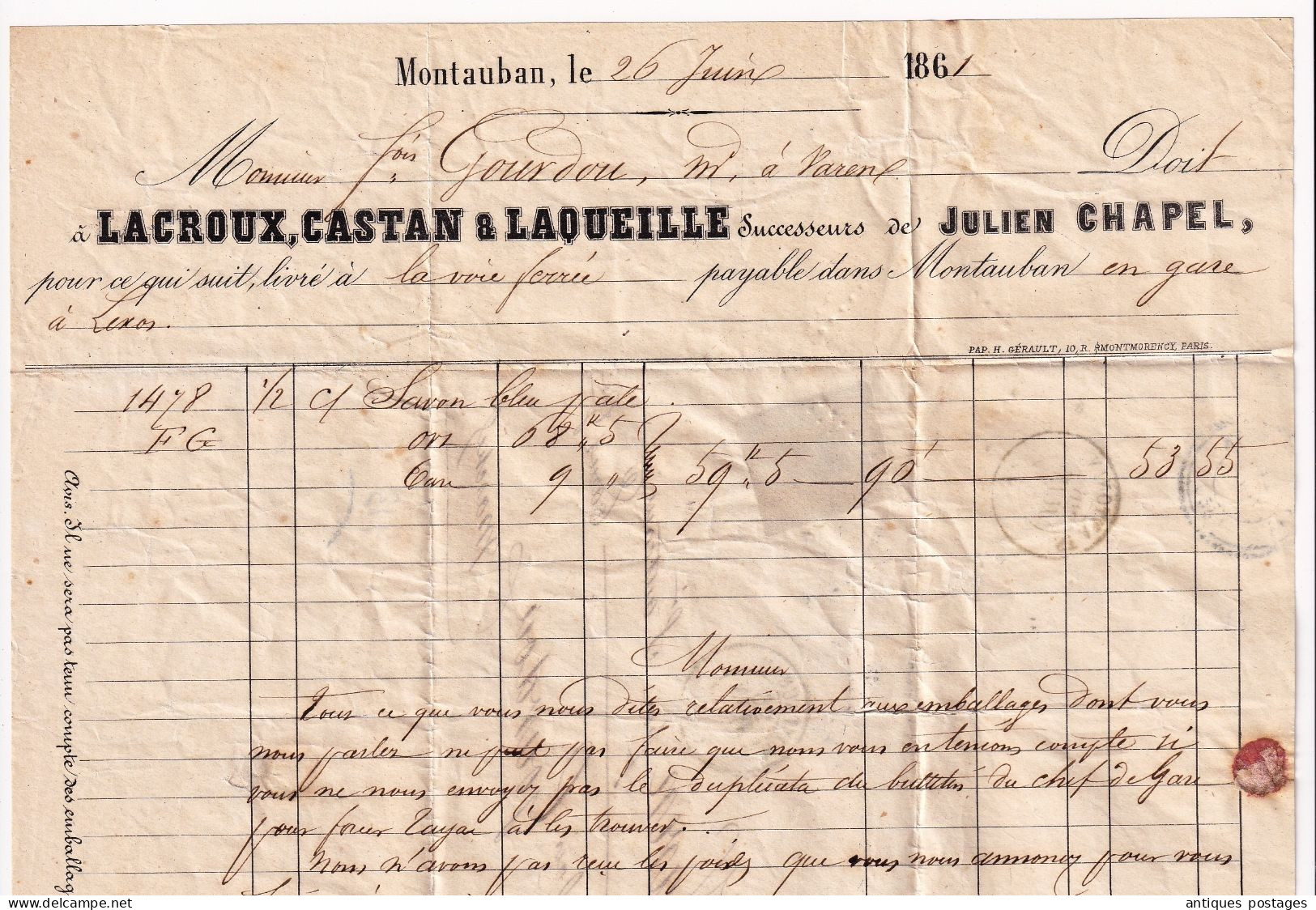 Lettre 1861 Montauban Lacroux Castan & Laqueille Julien Chapel Petits Chiffres 2063 Varen Saint-Antonin-Noble-Val