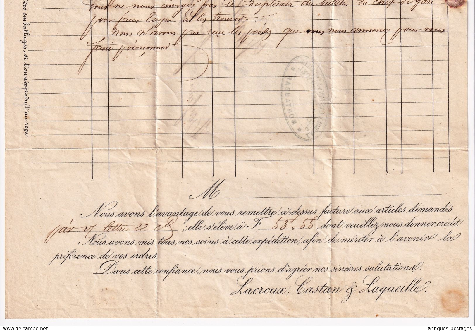 Lettre 1861 Montauban Lacroux Castan & Laqueille Julien Chapel Petits Chiffres 2063 Varen Saint-Antonin-Noble-Val