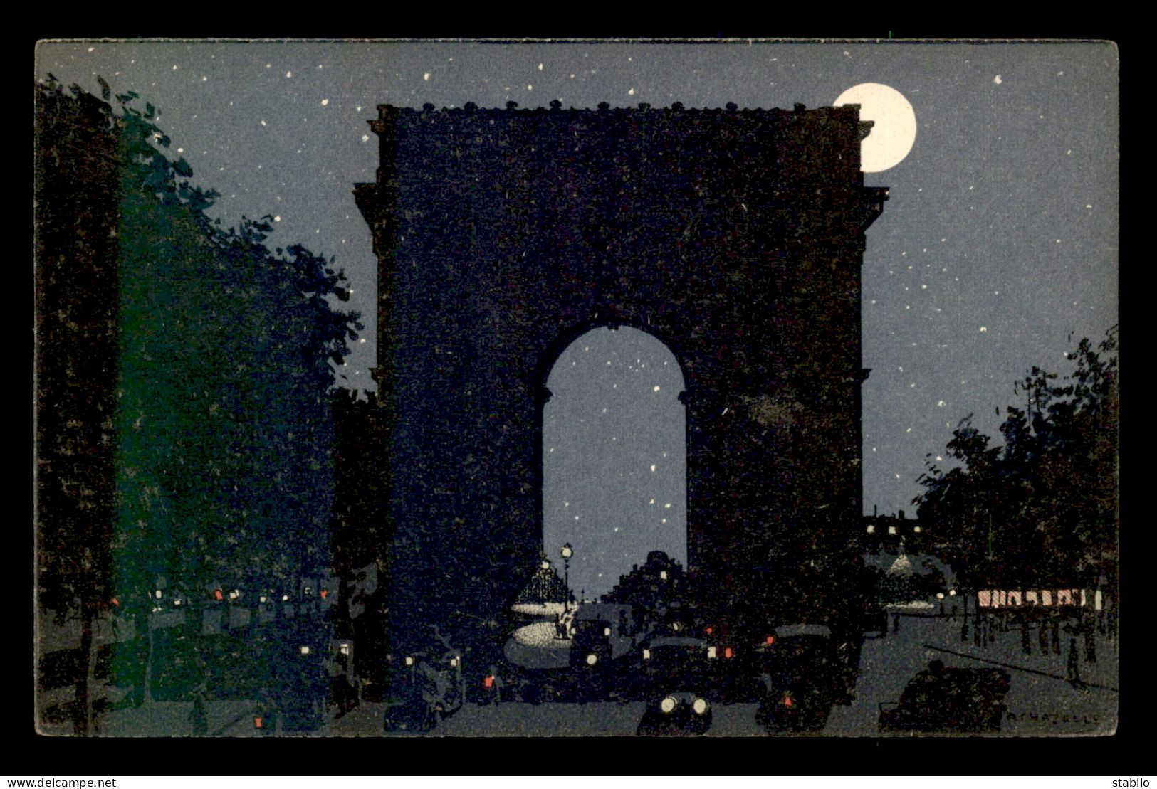 ILLUSTRATEURS - PARIS - DANS LES TENEBRES - AUTOUR DE L'ARC DE TRIOMPHE A 9 HEURES - CIEL ETOILE, CLAIR DE LUNE - 1900-1949