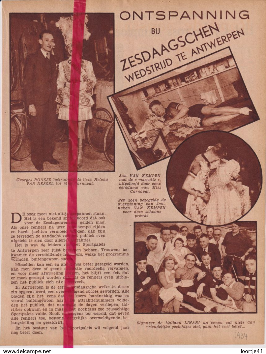 Antwerpen Koers Ontspanning Zesdagen - Orig. Knipsel Coupure Tijdschrift Magazine - 1934 - Ohne Zuordnung