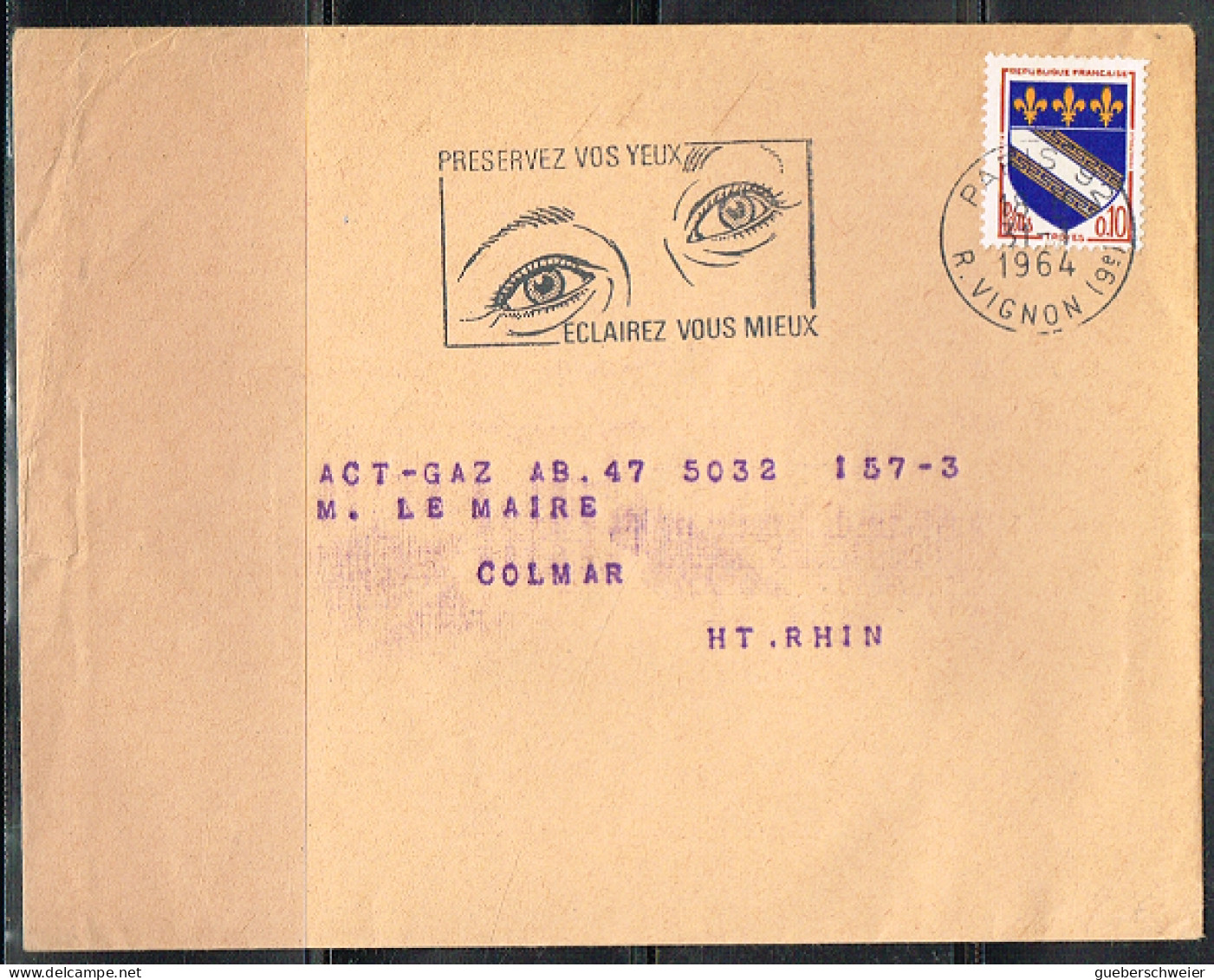 OPT-L41 - FRANCE Flamme Illustrée Sur Lettre De Paris 1964 "Préservez Vos Yeux Eclairez Vous Mieux" - Mechanical Postmarks (Advertisement)