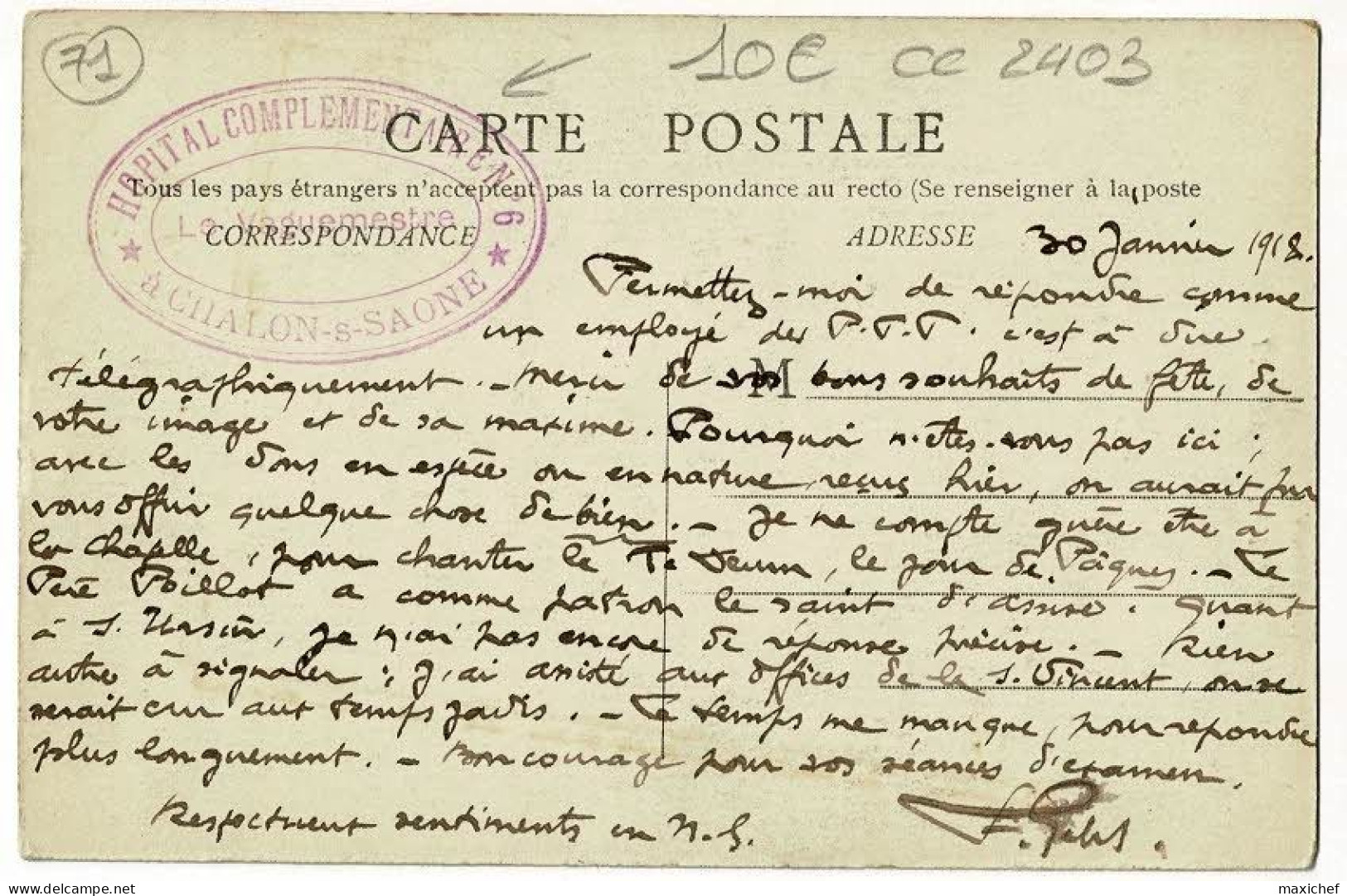 Burgy - La Vierge - Circulé 1918, Sous Enveloppe, Cachet Oval 3 Couronnes "Hopital Complémentaire N° 6, Chalon S Saône" - Other & Unclassified