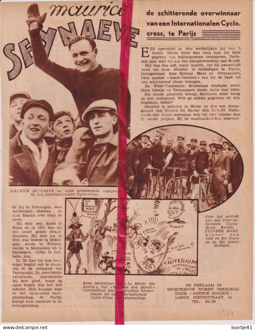 Koers Wielrennen Maurice Seynaeve Winnaar Cyclo Cross - Orig. Knipsel Coupure Tijdschrift Magazine - 1934 - Non Classés