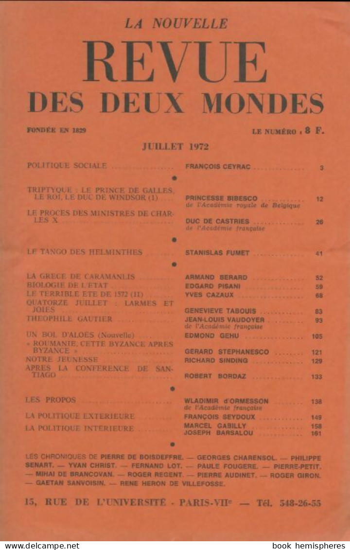 Revue Des Deux Mondes Juillet 1972 (1972) De Collectif - Unclassified