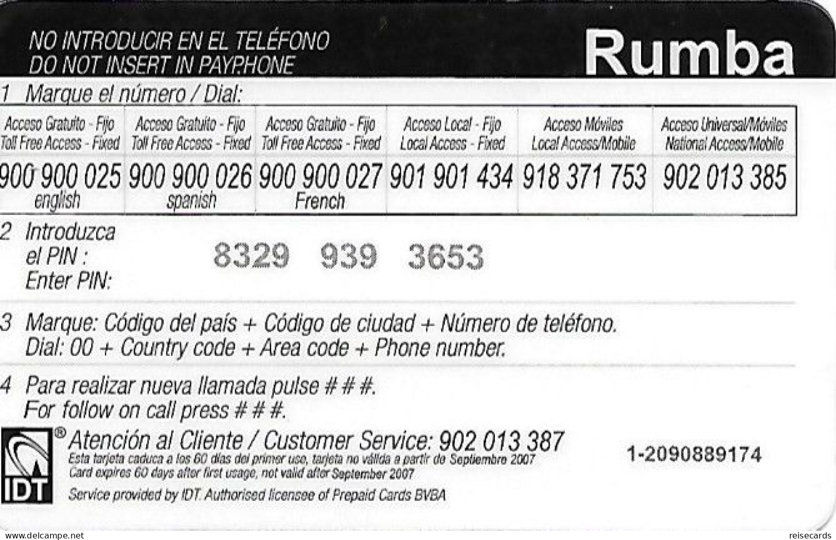 Spain: Prepaid IDT - Rumba Promocional 09.07 - Autres & Non Classés