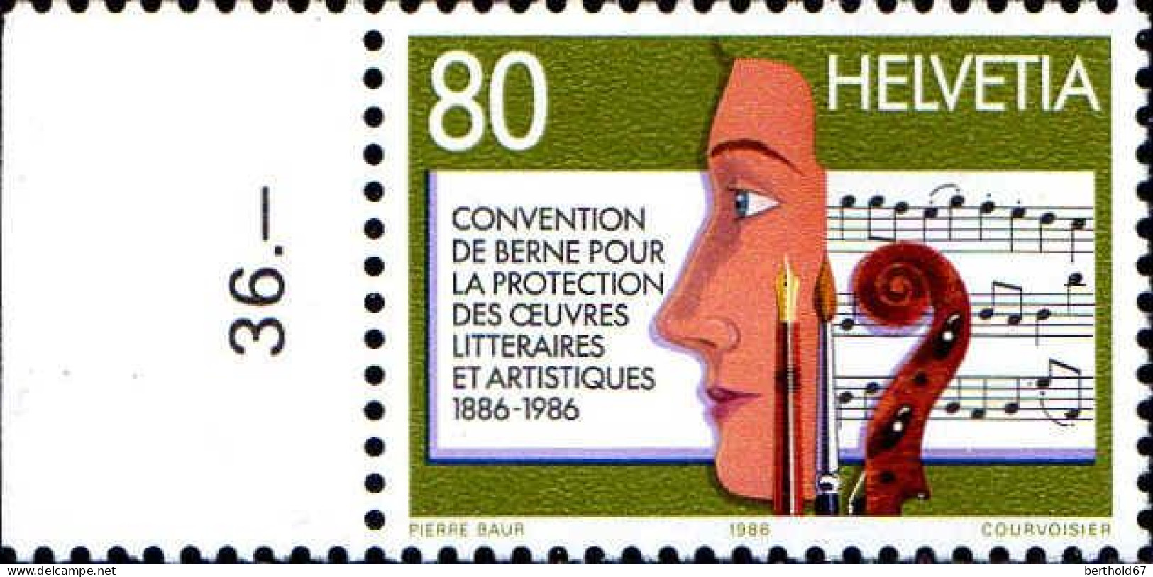 Suisse Poste N** Yv:1258 Mi:1329 Protection Des œuvres Littéraires & Artistiques Bord De Feuille - Neufs