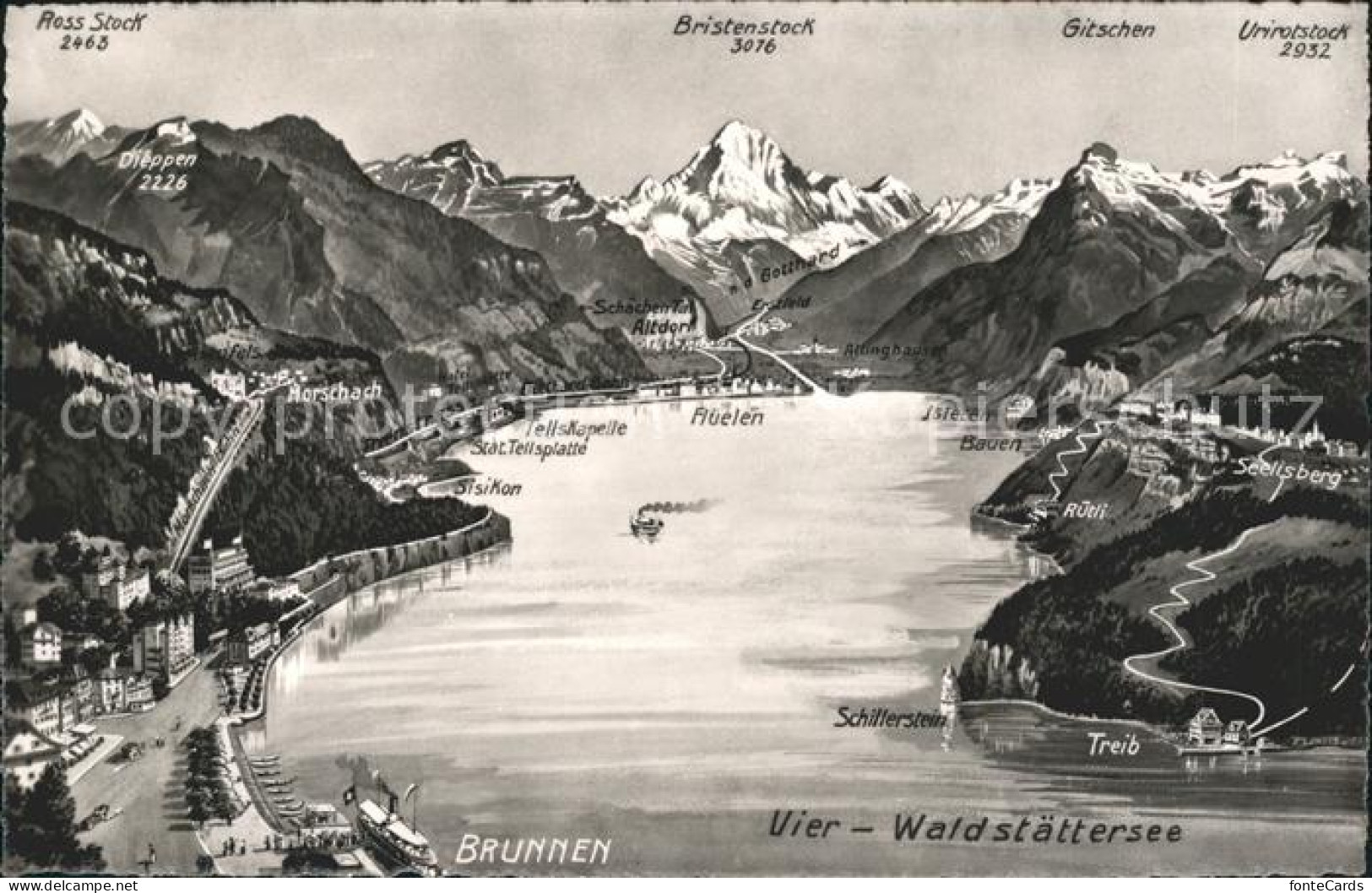 11673426 Brunnen SZ Vierwaldstaettersee Panoramakarte Brunnen - Andere & Zonder Classificatie