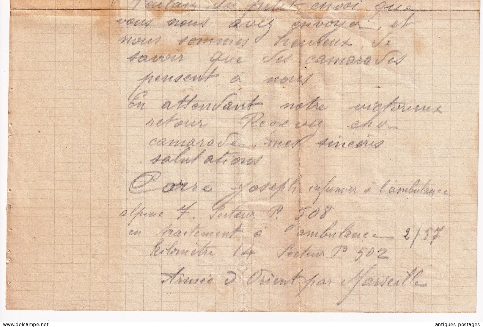 Lettre Manuscrit 14/18 Première Guerre Mondiale 1916 Infirmier Ambulance Armée D'Orient Par Marseille Secteur Postal 502 - Guerre De 1914-18