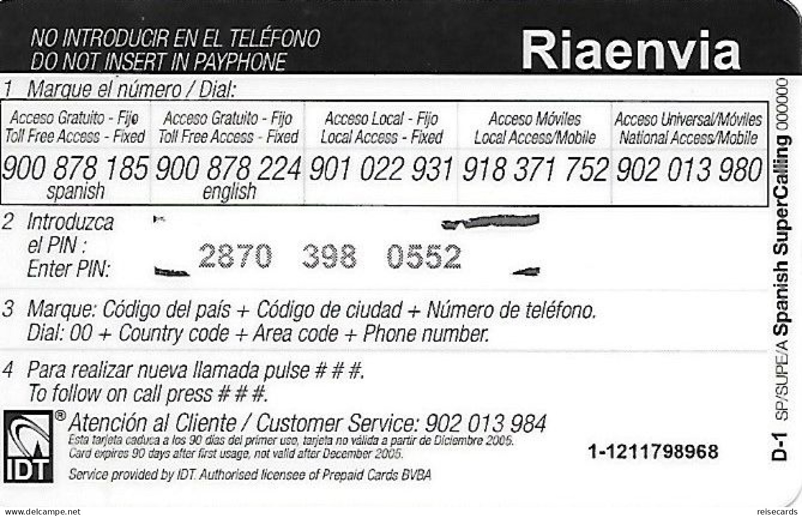 Spain: Prepaid IDT - Riaenvia, Centro De Comercio - Sonstige & Ohne Zuordnung